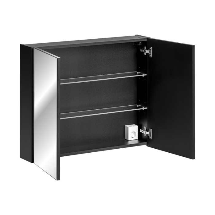 Mueble de almacenamiento VANTA 80 cm negro – Armario de pared suspendido con puertas y espejos