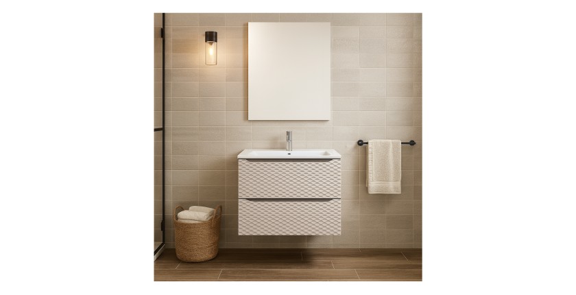 Ensemble meuble sous vasque et vasque encastrée YOKA beige 90cm mis en situation