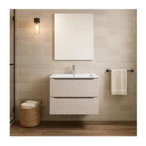 Ensemble meuble sous vasque et vasque encastrée YOKA beige 90cm mis en situation