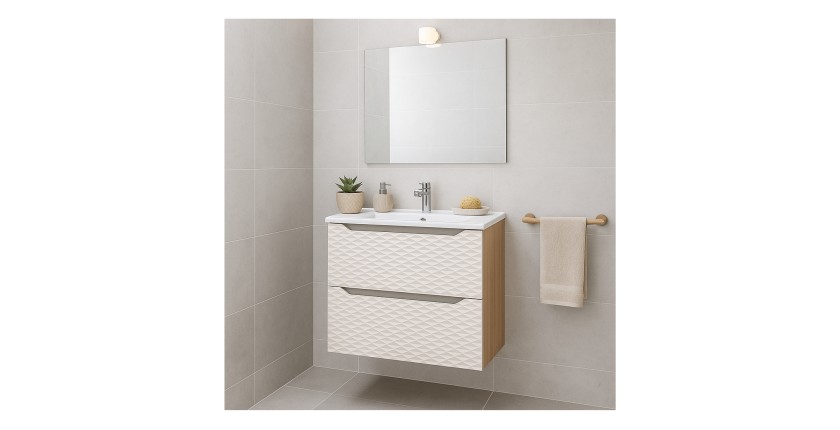 Ensemble meuble sous vasque et vasque encastrée 60cm YOKA beige mis en situation