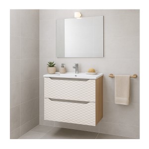 Ensemble meuble sous vasque et vasque encastrée 60cm YOKA beige mis en situation
