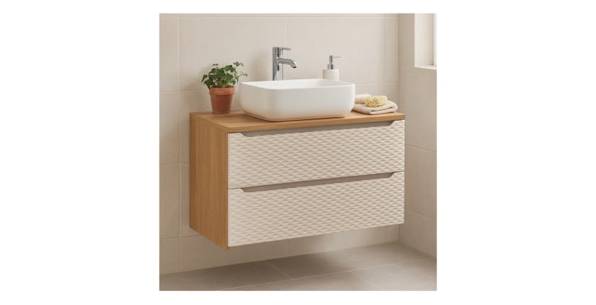 Ensemble meuble sous vasque et plan vasque 120cm YOKA beige mis en situation