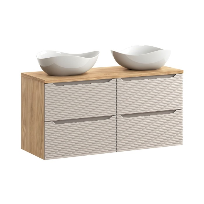 Ensemble meubles sous vasque, plan vasque et vasques à poser 120cm beige YOKA