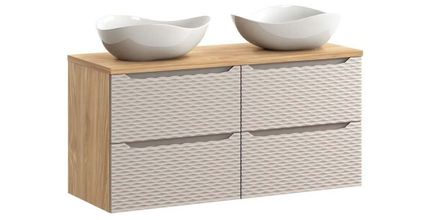 Ensemble meubles sous vasque, plan vasque et vasques à poser 120cm beige YOKA