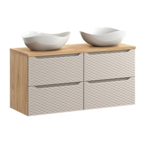 Ensemble meubles sous vasque, plan vasque et vasques à poser 120cm beige YOKA