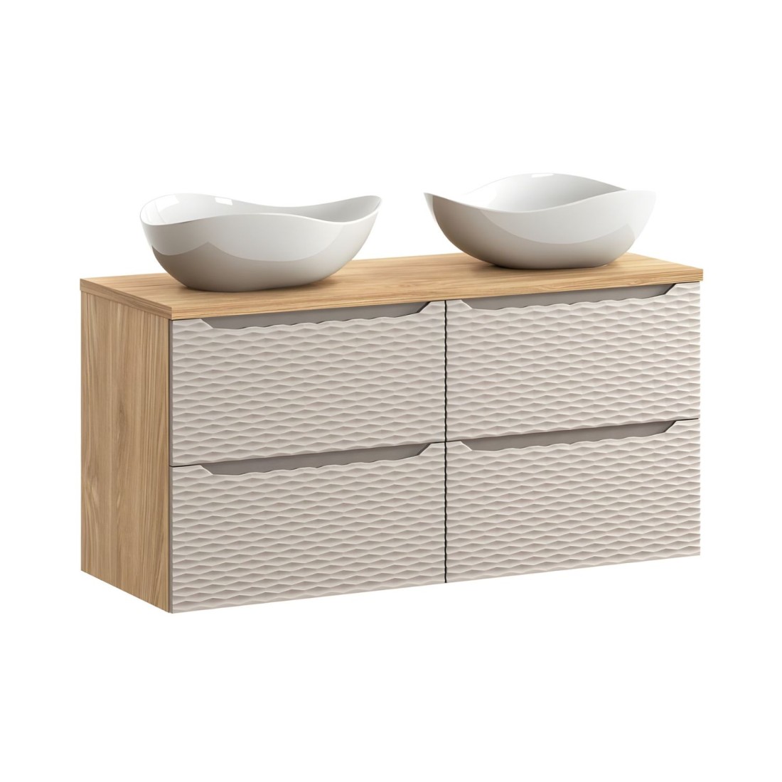 Ensemble meubles sous vasque, plan vasque et vasques à poser 120cm beige YOKA