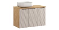 Ensemble meubles sous vasque, plan vasque et vasque à poser 90cm beige YOKA