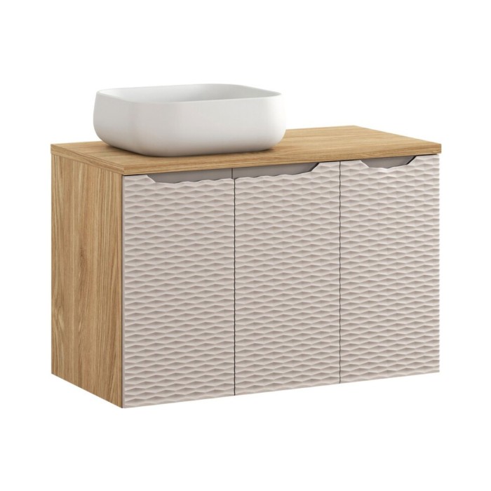 Ensemble meubles sous vasque, plan vasque et vasque à poser 90cm beige YOKA