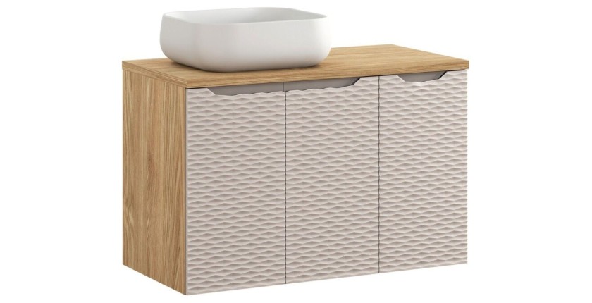 Ensemble meubles sous vasque, plan vasque et vasque à poser 90cm beige YOKA
