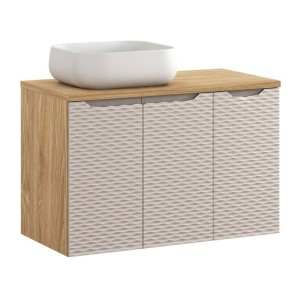 Ensemble meubles sous vasque, plan vasque et vasque à poser 90cm beige YOKA