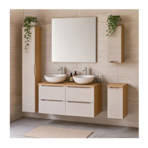 Ensemble de salle de bain YOKA beige : meuble sous vasque 30 cm + plan vasque