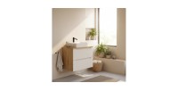 Ensemble meuble sous vasque et plan vasque 70cm beige YOKA mis en situation