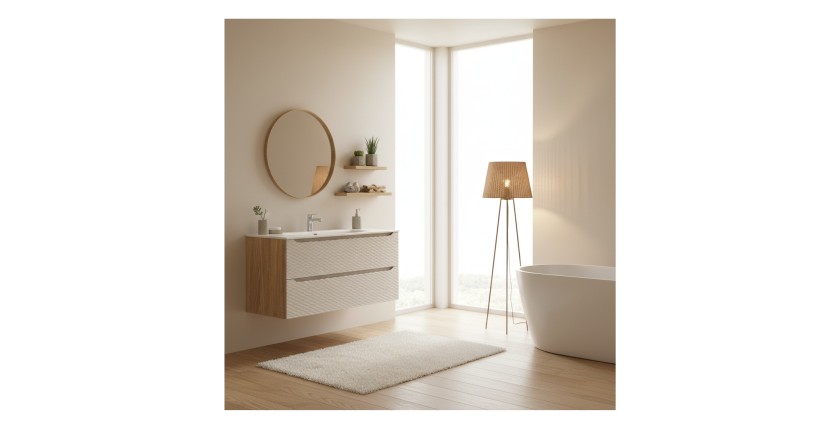 Ensemble meuble sous vasque et vasque encastrée 120cm beige YOKA mis en situation