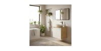 Ensemble meuble sous vasque à placards et plan vasque 60cm beige YOKA mis en situation