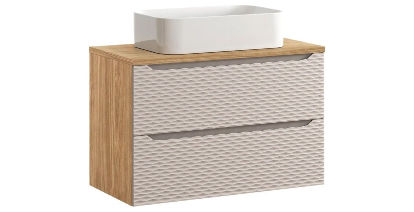 Ensemble meuble sous vasque, plan vasque et vasque à poser 90cm beige YOKA