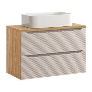 Ensemble meuble sous vasque, plan vasque et vasque à poser 90cm beige YOKA