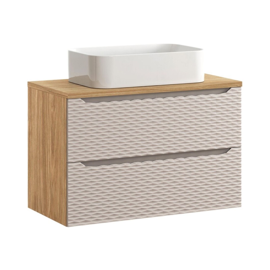 Ensemble meuble sous vasque, plan vasque et vasque à poser 90cm beige YOKA