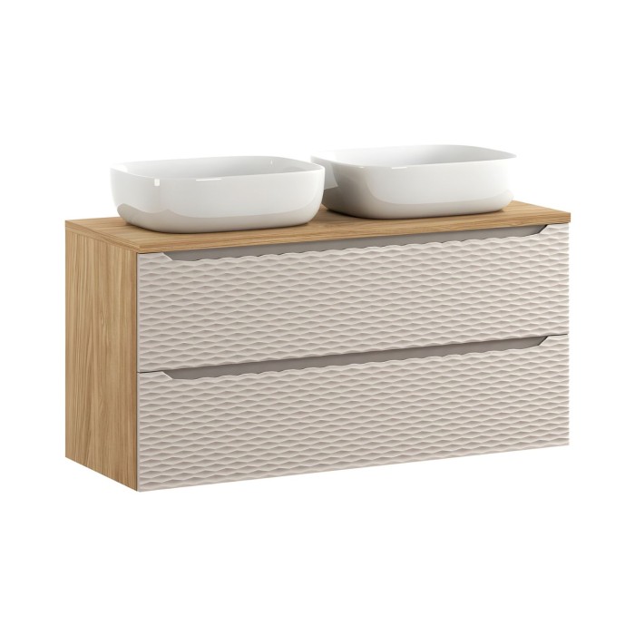 Ensemble meuble sous vasque, plan vasque et deux vasques à poser 120cm beige YOKA