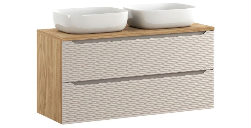 Ensemble meuble sous vasque, plan vasque et deux vasques à poser 120cm beige YOKA