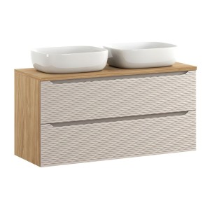 Ensemble meuble sous vasque, plan vasque et deux vasques à poser 120cm beige YOKA