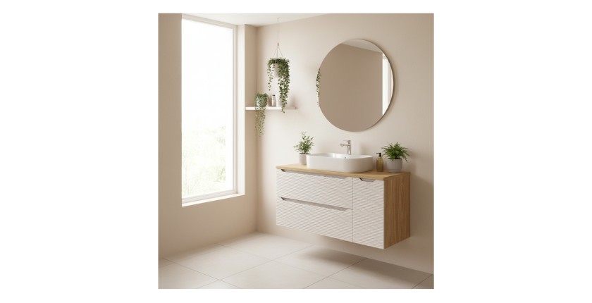 Ensemble meubles sous vasque et plan vasque 120cm YOKA beige mis en situation