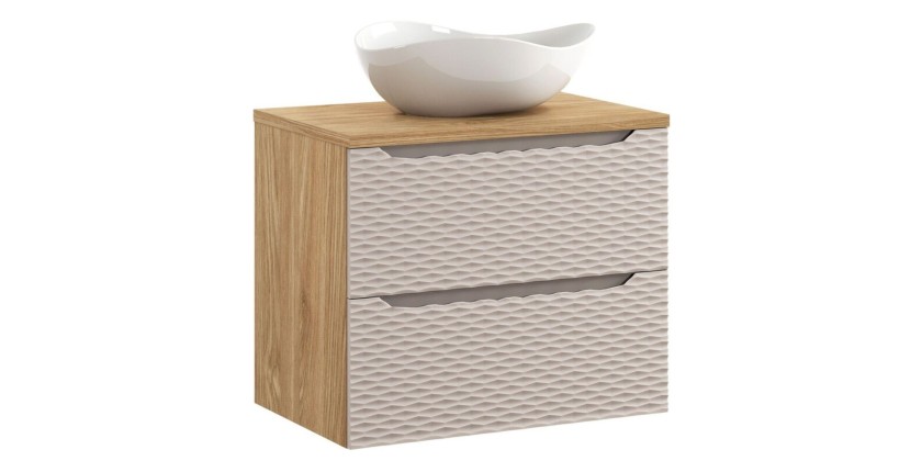 Ensemble meuble sous vasque, plan vasque et vasque à poser 70cm beige YOKA