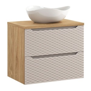 Ensemble meuble sous vasque, plan vasque et vasque à poser 70cm beige YOKA