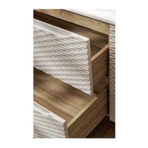 Ensemble meuble sous vasque, plan vasque et vasque à poser 70cm beige YOKA ouvert