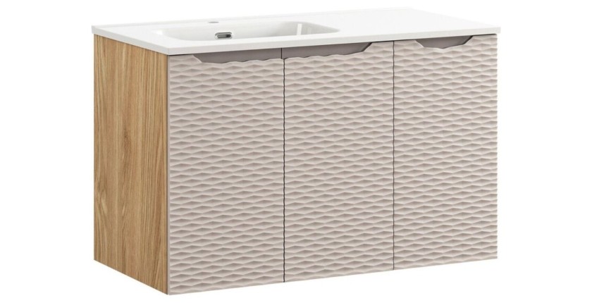 Ensemble meuble sous vasque à placards et vasque encastrée beige YOKA