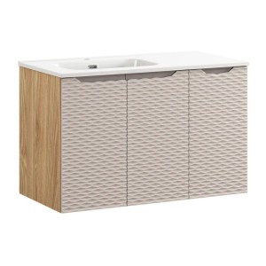 Ensemble meuble sous vasque à placards et vasque encastrée beige YOKA