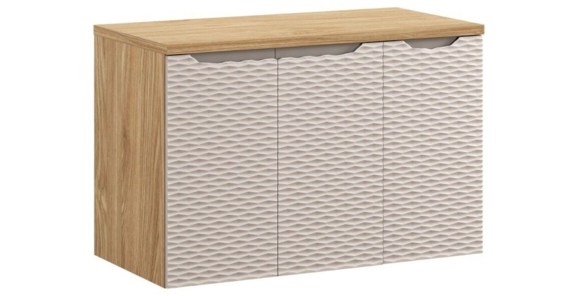 Ensemble meuble sous vasque à placards et plan vasque 90cm beige YOKA