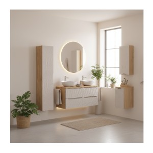 Ensemble de meubles de salle de bain YOKA beige mis en situation