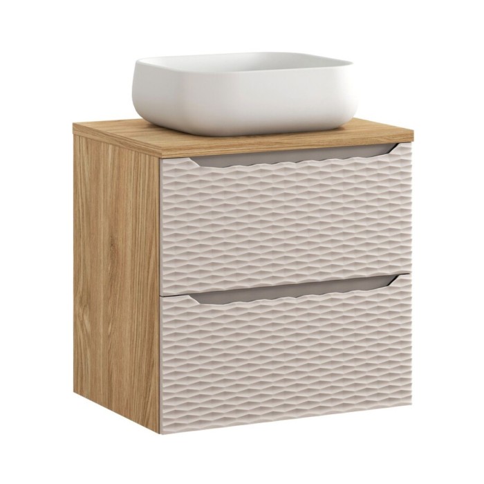 Ensemble meuble sous vasque, plan vasque et vasque à poser beige YOKA 60cm