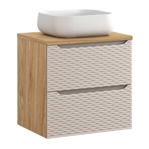 Ensemble meuble sous vasque, plan vasque et vasque à poser beige YOKA 60cm