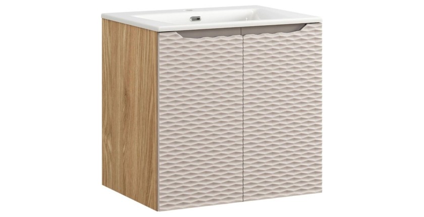 Ensemble meuble sous vasque à placards et vasque encastrée beige YOKA 60cm