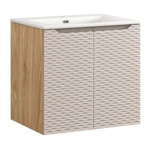 Ensemble meuble sous vasque à placards et vasque encastrée beige YOKA 60cm