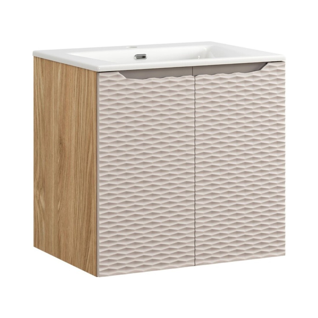 Ensemble meuble sous vasque à placards et vasque encastrée beige YOKA 60cm