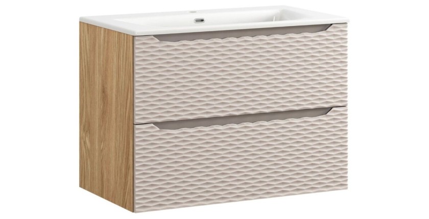 Ensemble meuble sous vasque et vasque encastrée beige 80cm YOKA