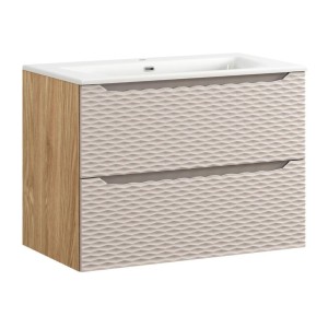 Ensemble meuble sous vasque et vasque encastrée beige 80cm YOKA