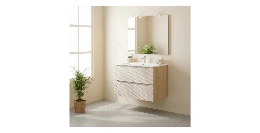 Ensemble meuble sous vasque et vasque encastrée beige 80cm YOKA mis en situation