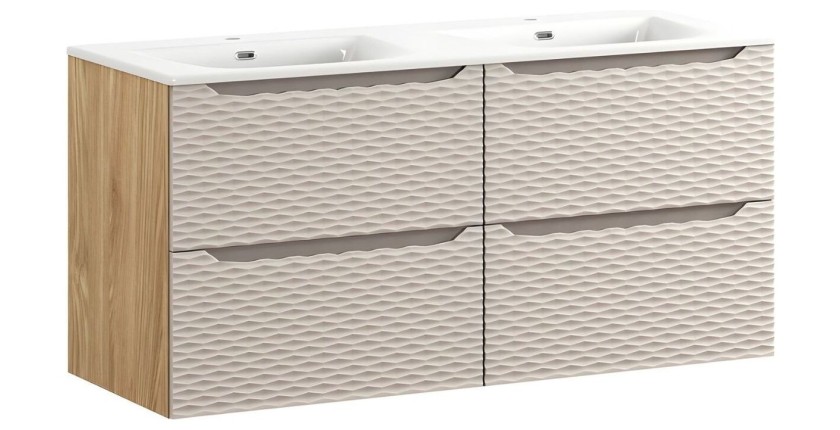 Ensemble meubles sous vasque et double vasque encastrée 120cm beige YOKA