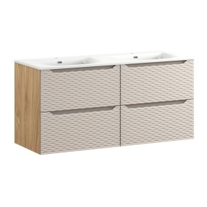 Ensemble meubles sous vasque et double vasque encastrée 120cm beige YOKA