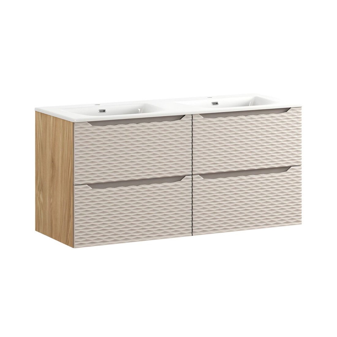 Ensemble meubles sous vasque et double vasque encastrée 120cm beige YOKA