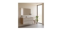 Ensemble meubles sous vasque et double vasque encastrée 120cm beige YOKA mis en situation