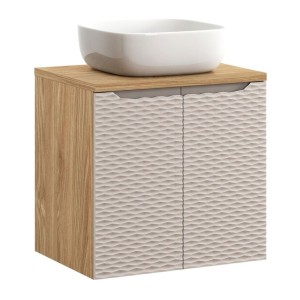 Ensemble meuble sous vasque, plan vasque et vasque à poser 60cm beige YOKA