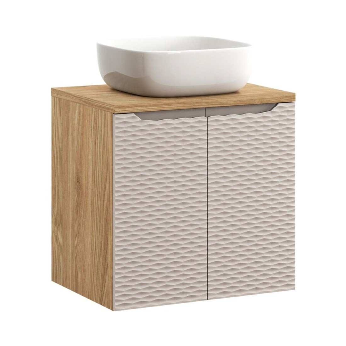 Ensemble meuble sous vasque, plan vasque et vasque à poser 60cm beige YOKA