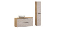 Ensemble meubles sous vasque, plan vasque, vasque à poser et colonne de rangement beige YOKA
