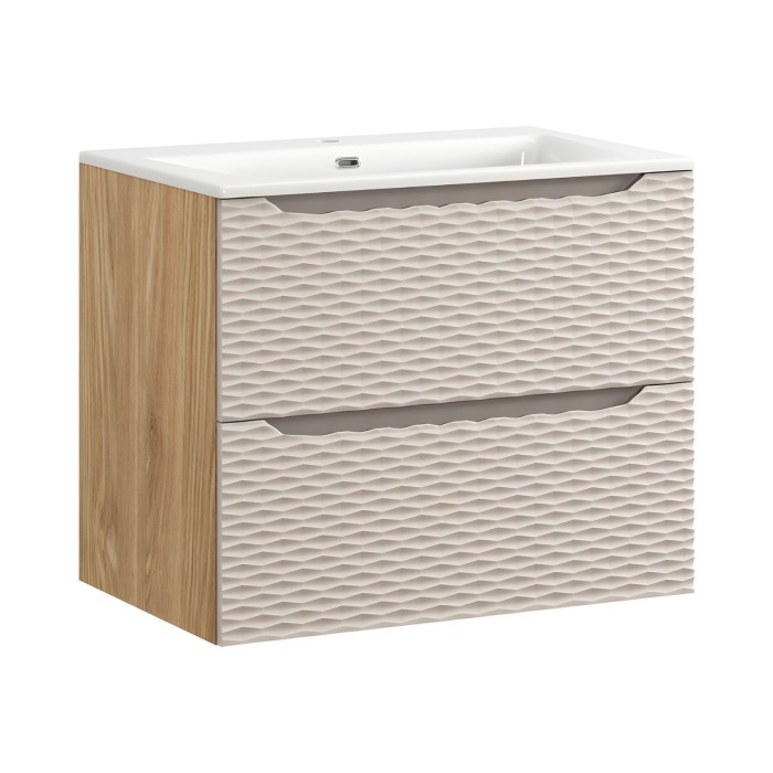 Ensemble meuble sous vasque et vasque encastrée 70cm beige YOKA