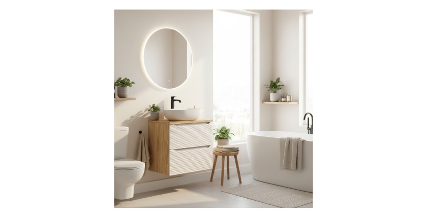 Ensemble meuble sous vasque et plan vasque 60cm beige YOKA mis en situation