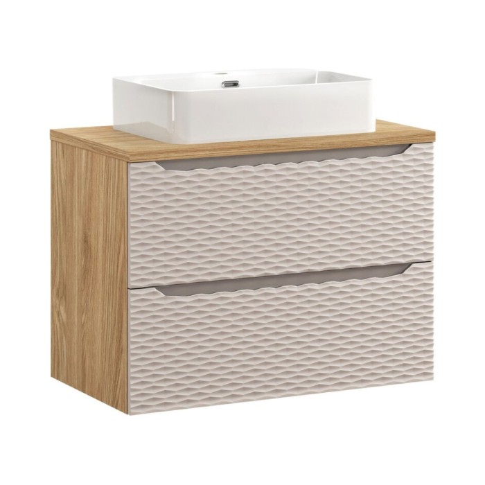 Ensemble meuble sous vasque, plan vasque et vasque à poser 80cm beige YOKA